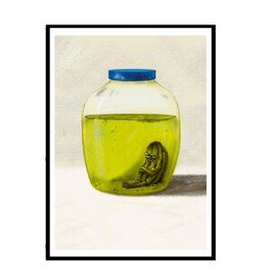 "The Last Cucumber" humorous painting; modern wall art, unique kitchen poster.